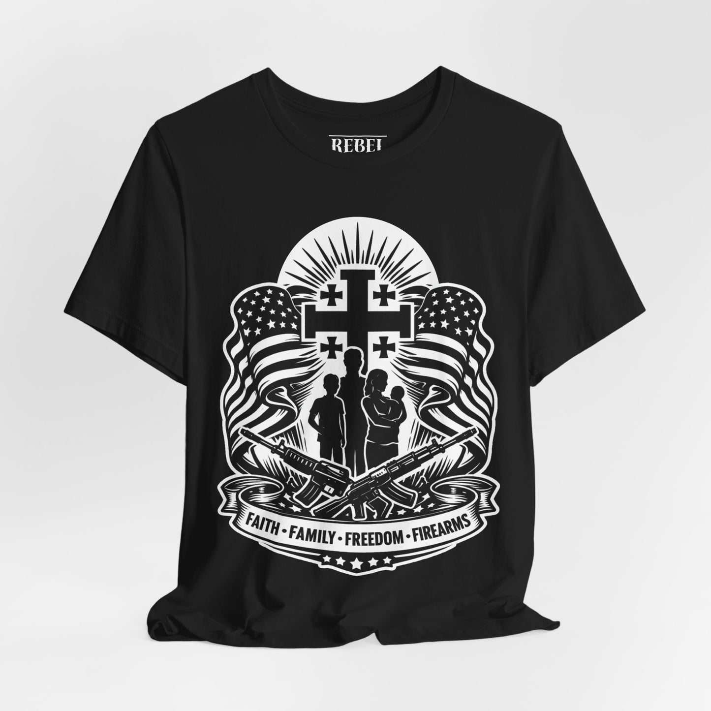 Religious Cross Shield Tee — Faith-Inspired Christian Graphic T-Shirt